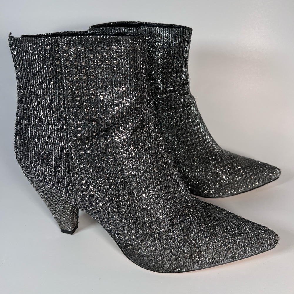 Steve Madden Black Sparkle Pointed Toe Ankle Boots
